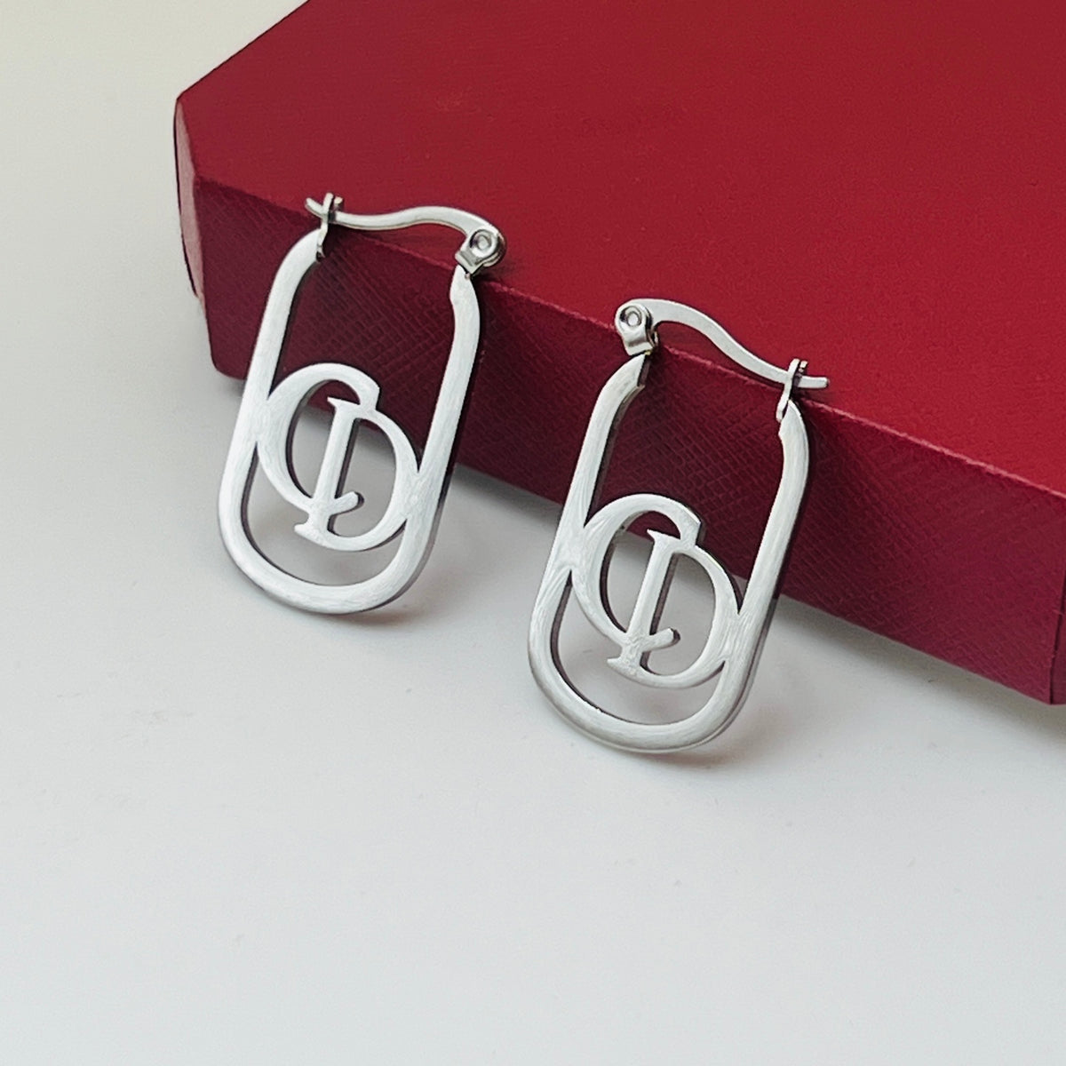 304 Stainless Steel Oval Letter Hoop Earrings