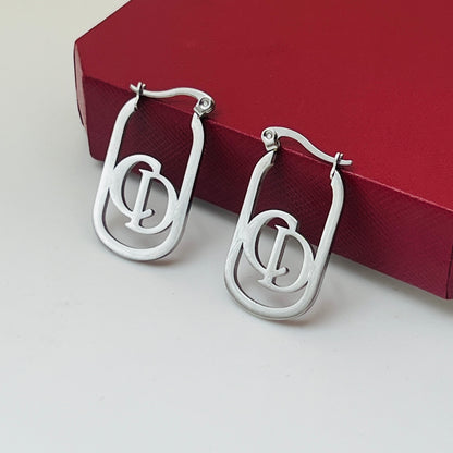 304 Stainless Steel Oval Letter Hoop Earrings