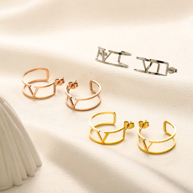 304 Stainless Steel Openwork Roman Numeral Hoop Earrings