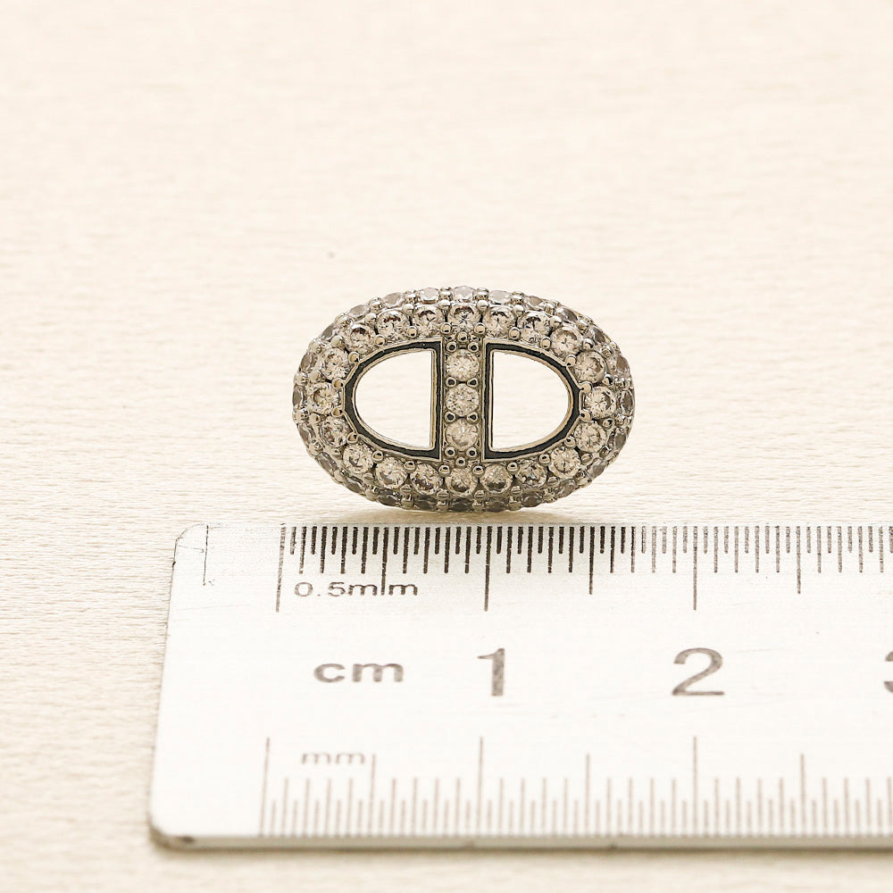 304 Stainless Steel Pave Oval H-Motif Stud Earrings