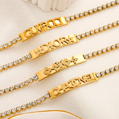 304 Stainless Steel Letter-Bar Curb Chain Bracelet - 4 Style Options