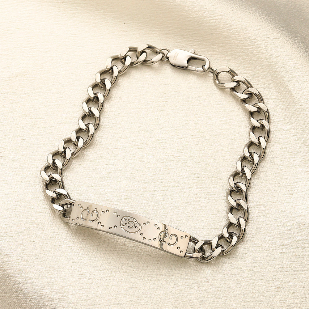 304 Stainless Steel Engraved Plate Curb Chain Bracelet
