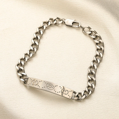 304 Stainless Steel Engraved Plate Curb Chain Bracelet