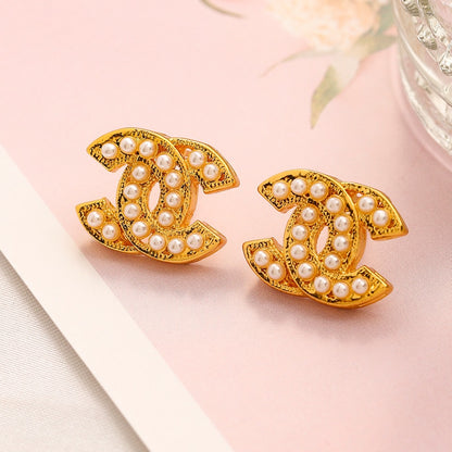 Alloy Pearl-Effect Interlocking-C Stud Earrings