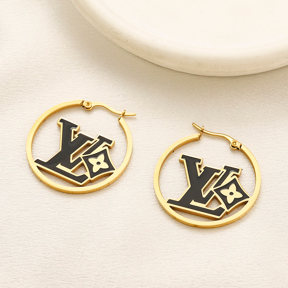 Alloy Monogram Disc Hoop Earrings
