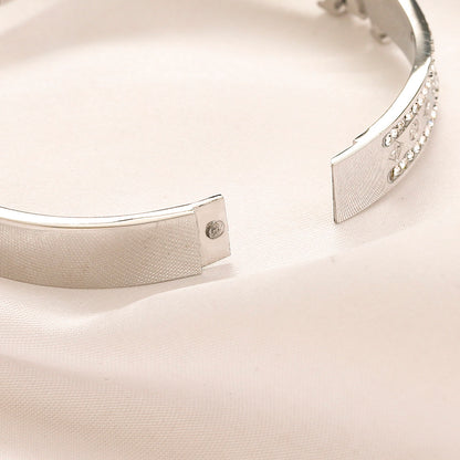 304 Stainless Steel Pave Monogram Slim Bangle Bracelet