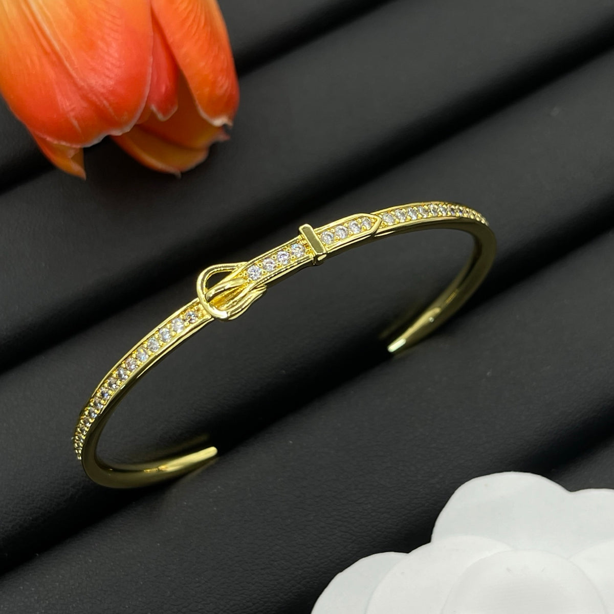 Gold-Tone Pave Buckle Cuff Bracelet