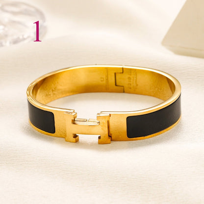 304 Stainless Steel Color-Inlay H-Clasp Bangle Bracelet