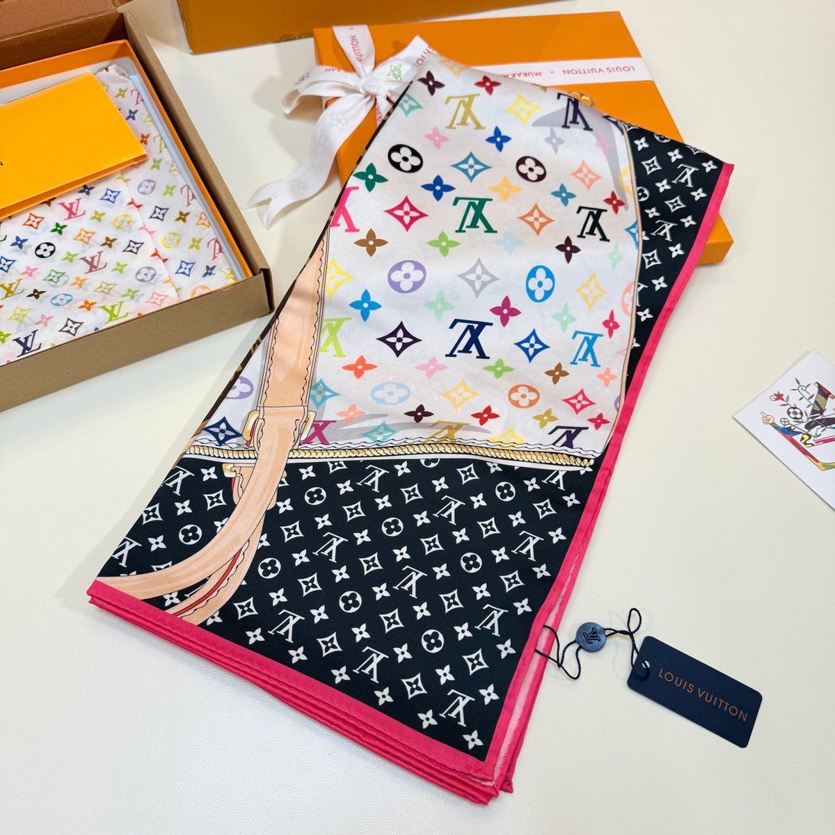 Contrast Border Floral Monogram Square Scarf - 90 x 90 cm