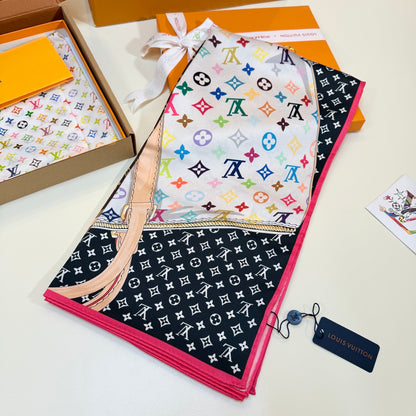 Contrast Border Floral Monogram Square Scarf - 90 x 90 cm