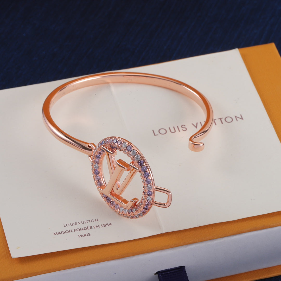 Pave Round Monogram Cuff Bracelet