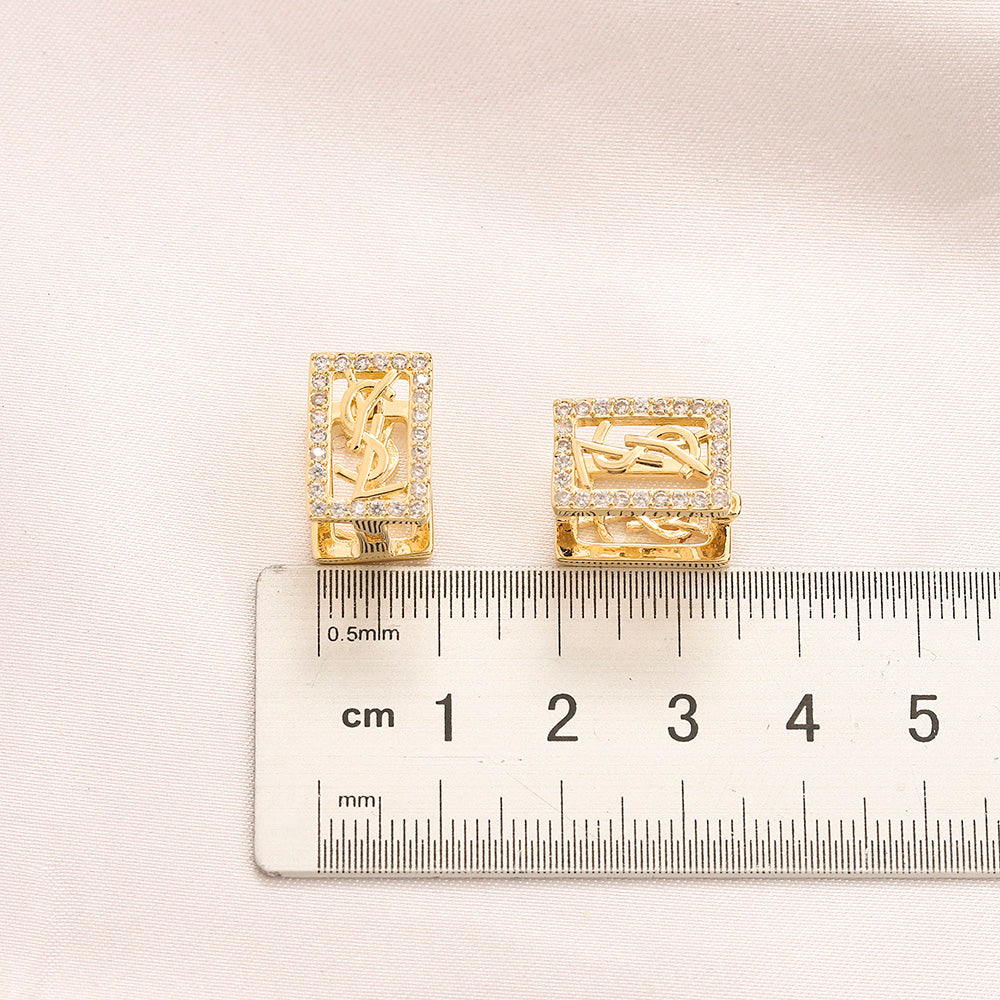 304 Stainless Steel Pave Rectangle Monogram Stud Earrings