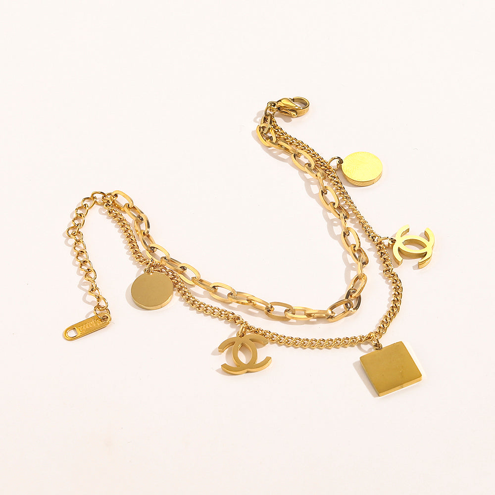 304 Stainless Steel Mixed Charm Chain Bracelet