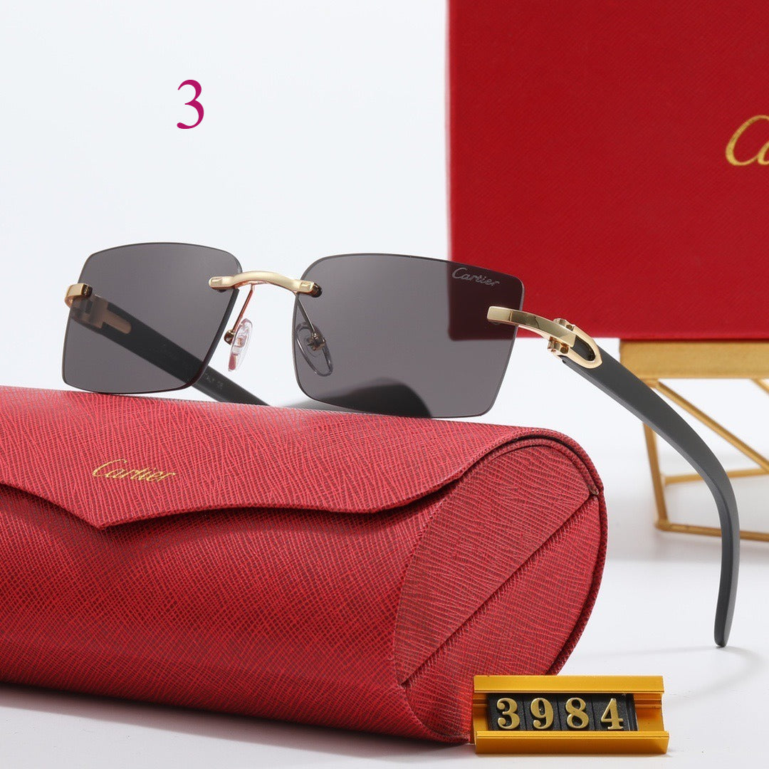 Rimless Rectangular Sunglasses with Loop Temple Accents