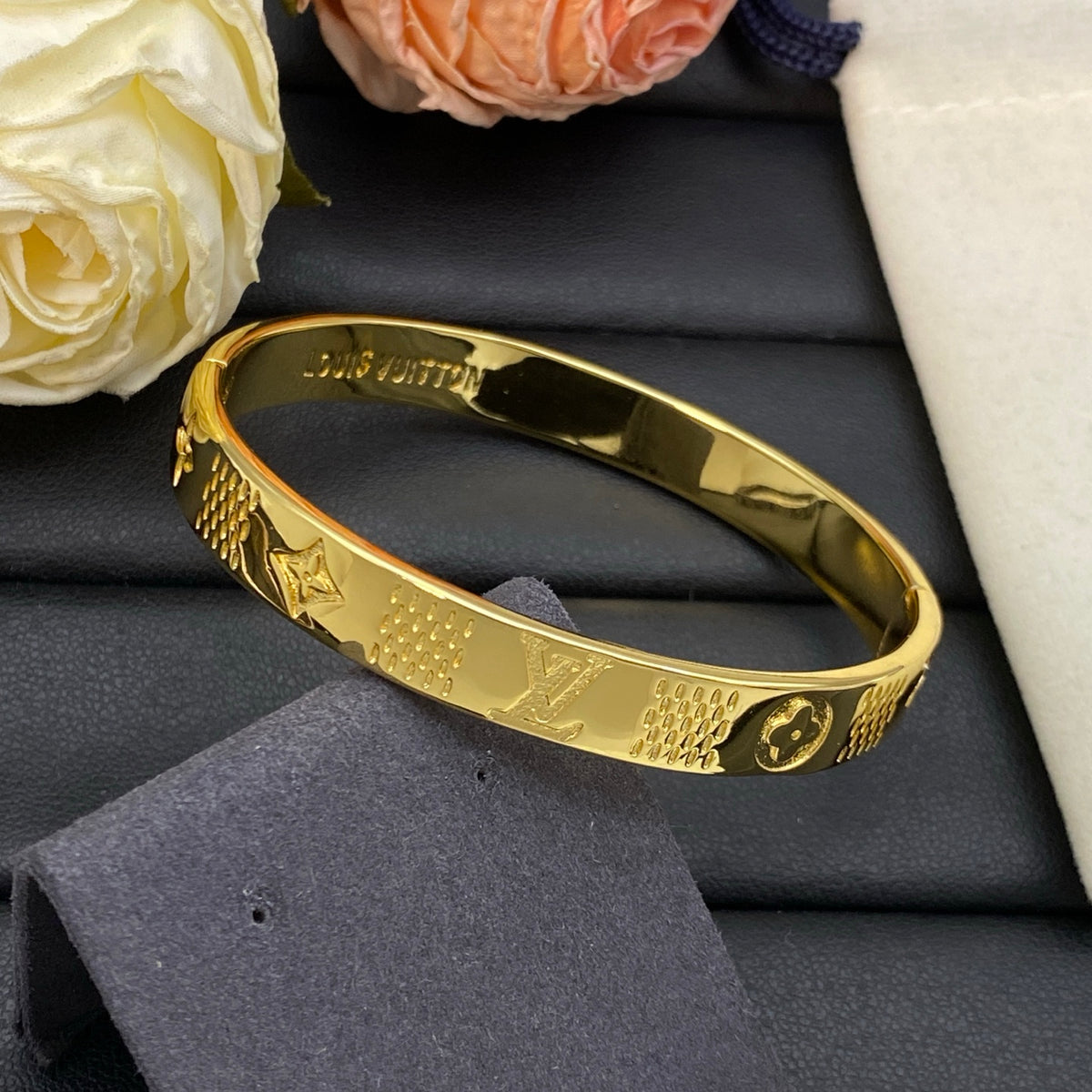 Textured Floral Motif Bangle Bracelet