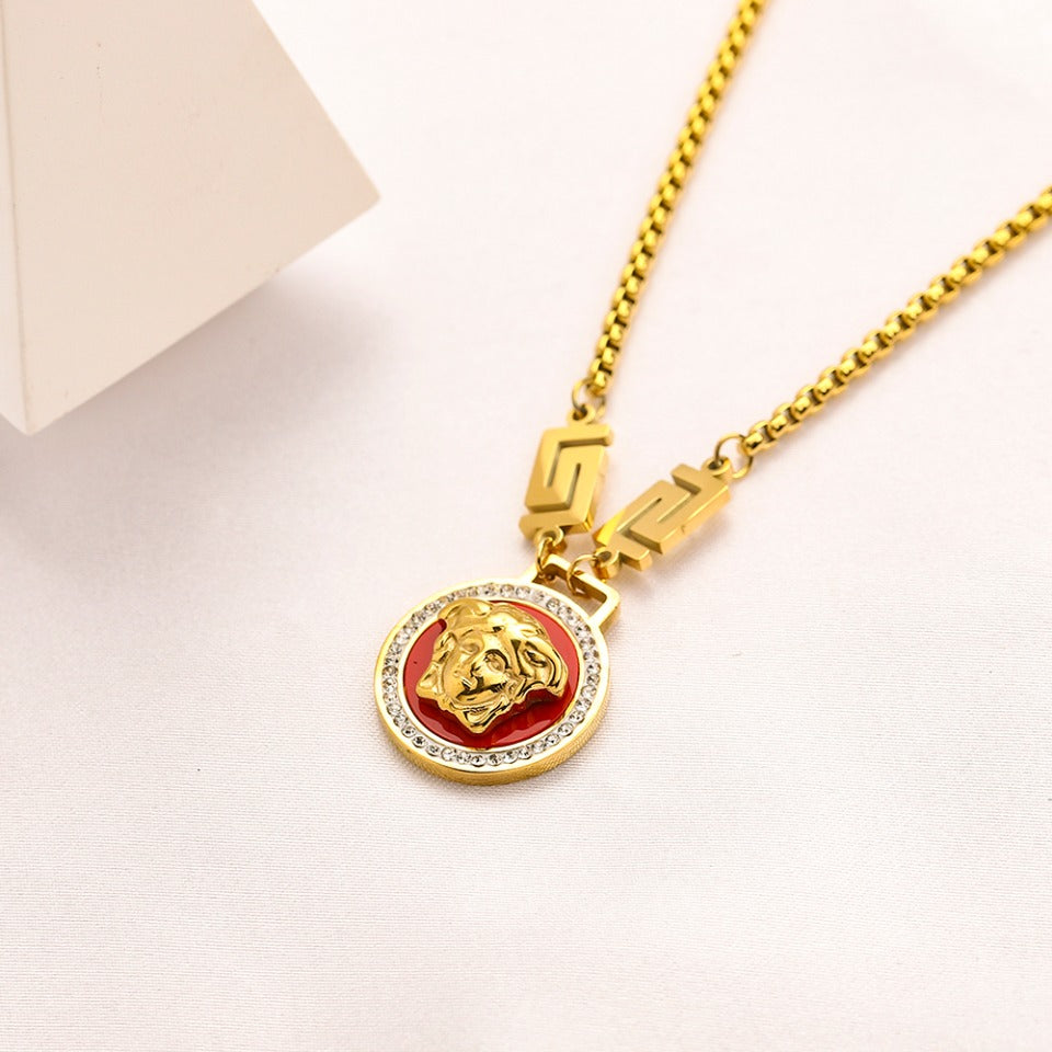 304 Stainless Steel Color-Inlay Medallion Pendant Necklace