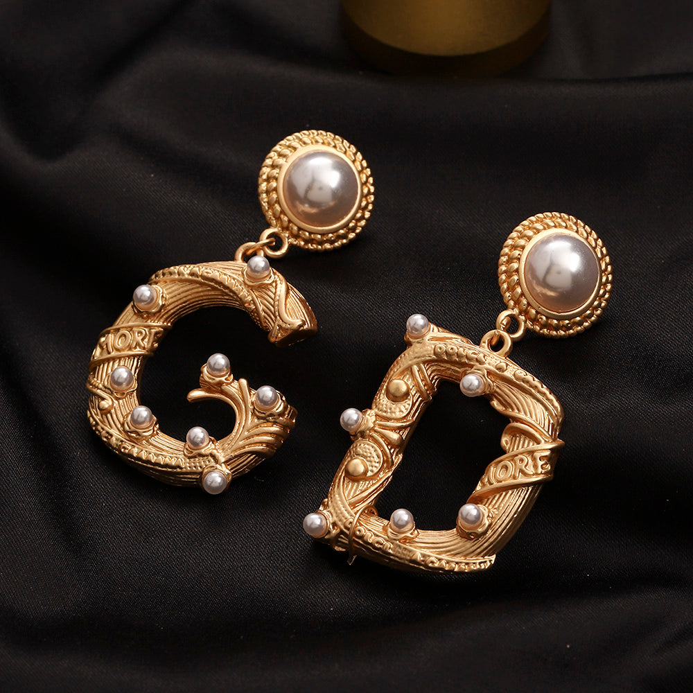 304 Stainless Steel Pearl-Effect D & G Drop Earrings