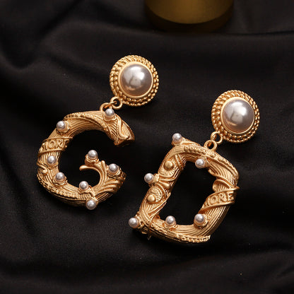 304 Stainless Steel Pearl-Effect D & G Drop Earrings