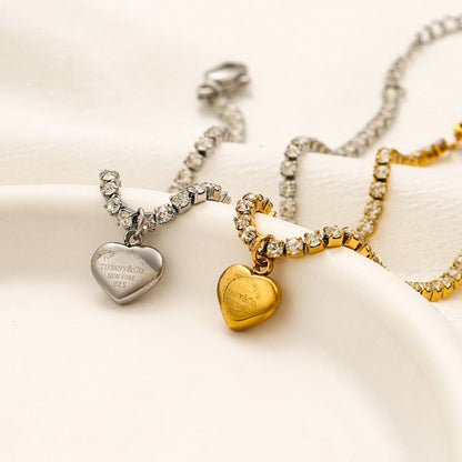 304 Stainless Steel Heart Pendant Stone-Link Bracelet