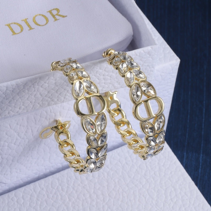 Mixed-Tone Oval Chain Hoop Earrings