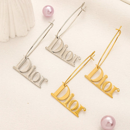 304 Stainless Steel Long Letter Drop Earrings