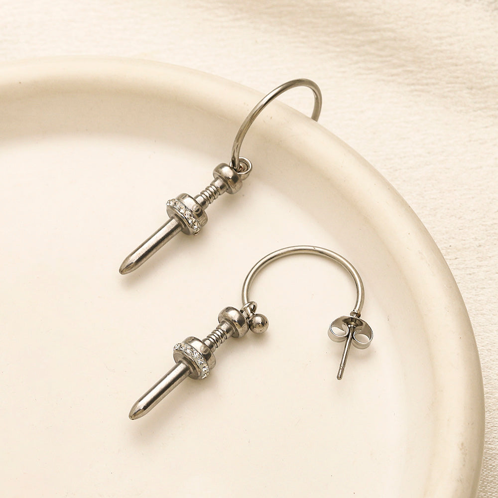 304 Stainless Steel Spike Charm Hoop Earrings