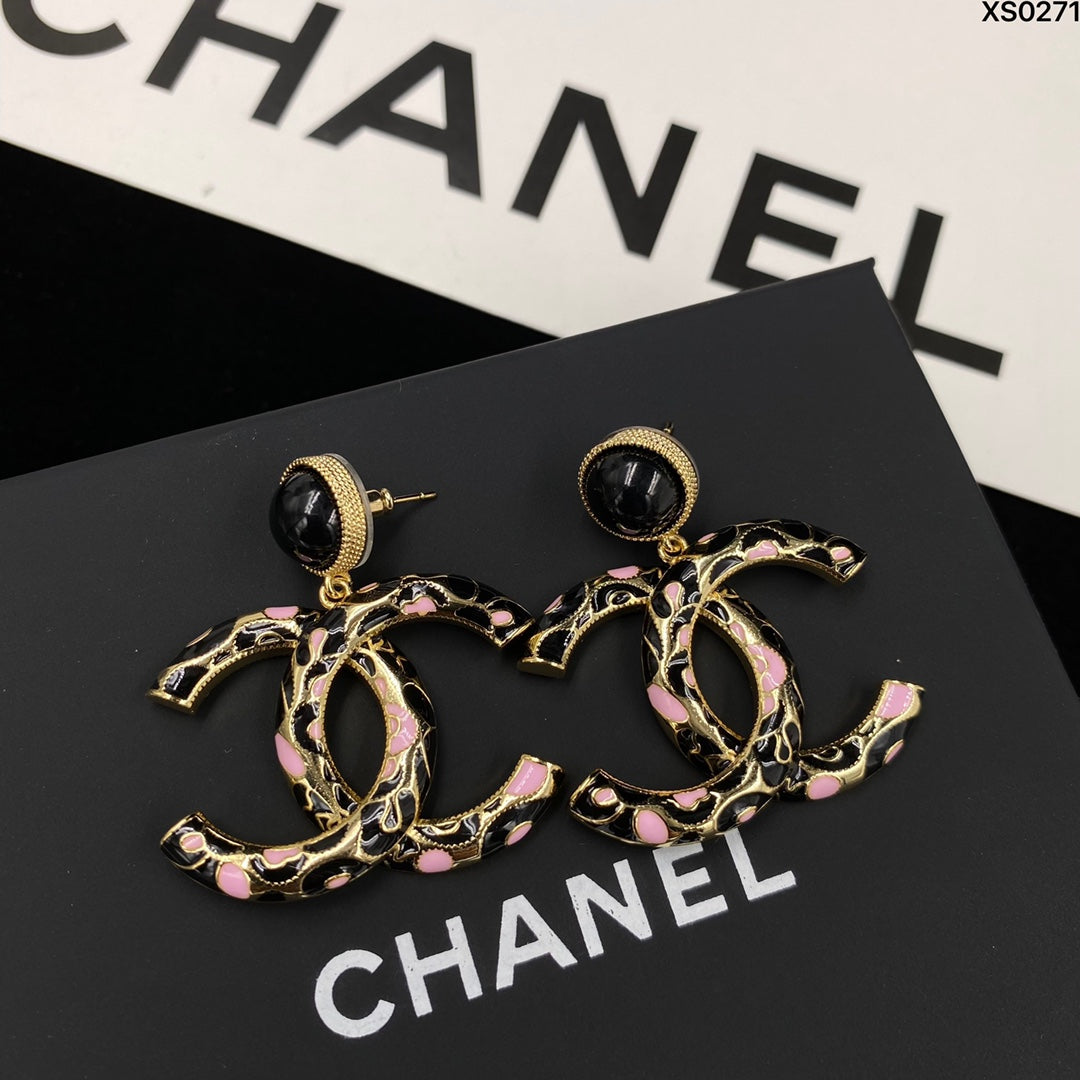 Pink Accent Interlocking-C Drop Earrings
