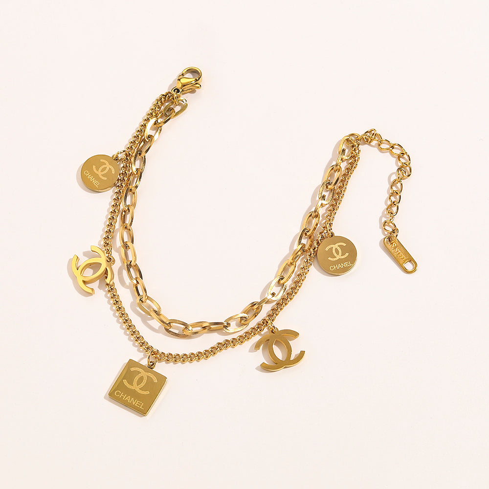 304 Stainless Steel Mixed Charm Chain Bracelet