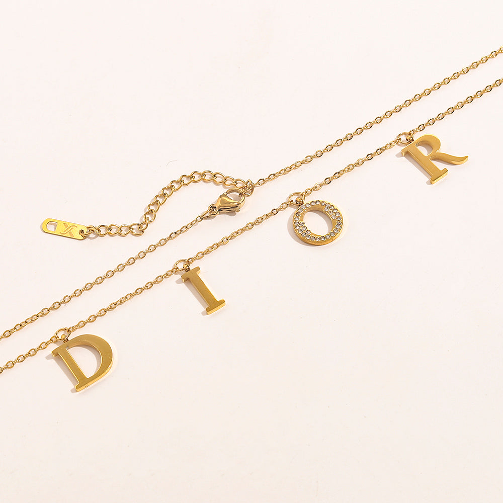 304 Stainless Steel Letter Station Fine Chain Necklace