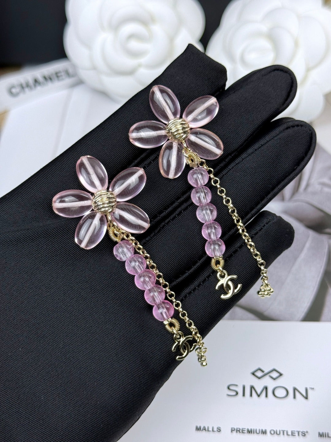 Purple Flower Chain Dangle Earrings