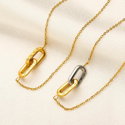 304 Stainless Steel Two-Tone Interlocking Oval Pendant Necklace