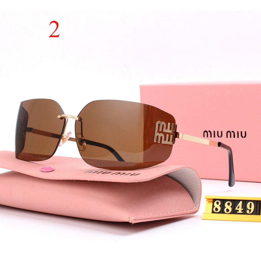 Wide Rimless Square Sunglasses with Slim Logo Temples