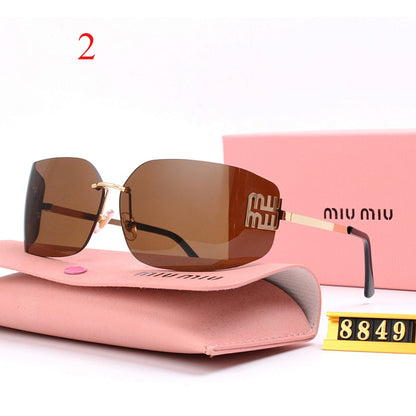 Wide Rimless Square Sunglasses with Slim Logo Temples
