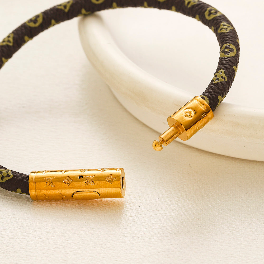 304 Stainless Steel Monogram Cord Barrel-Clasp Bracelet