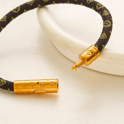 304 Stainless Steel Monogram Cord Barrel-Clasp Bracelet