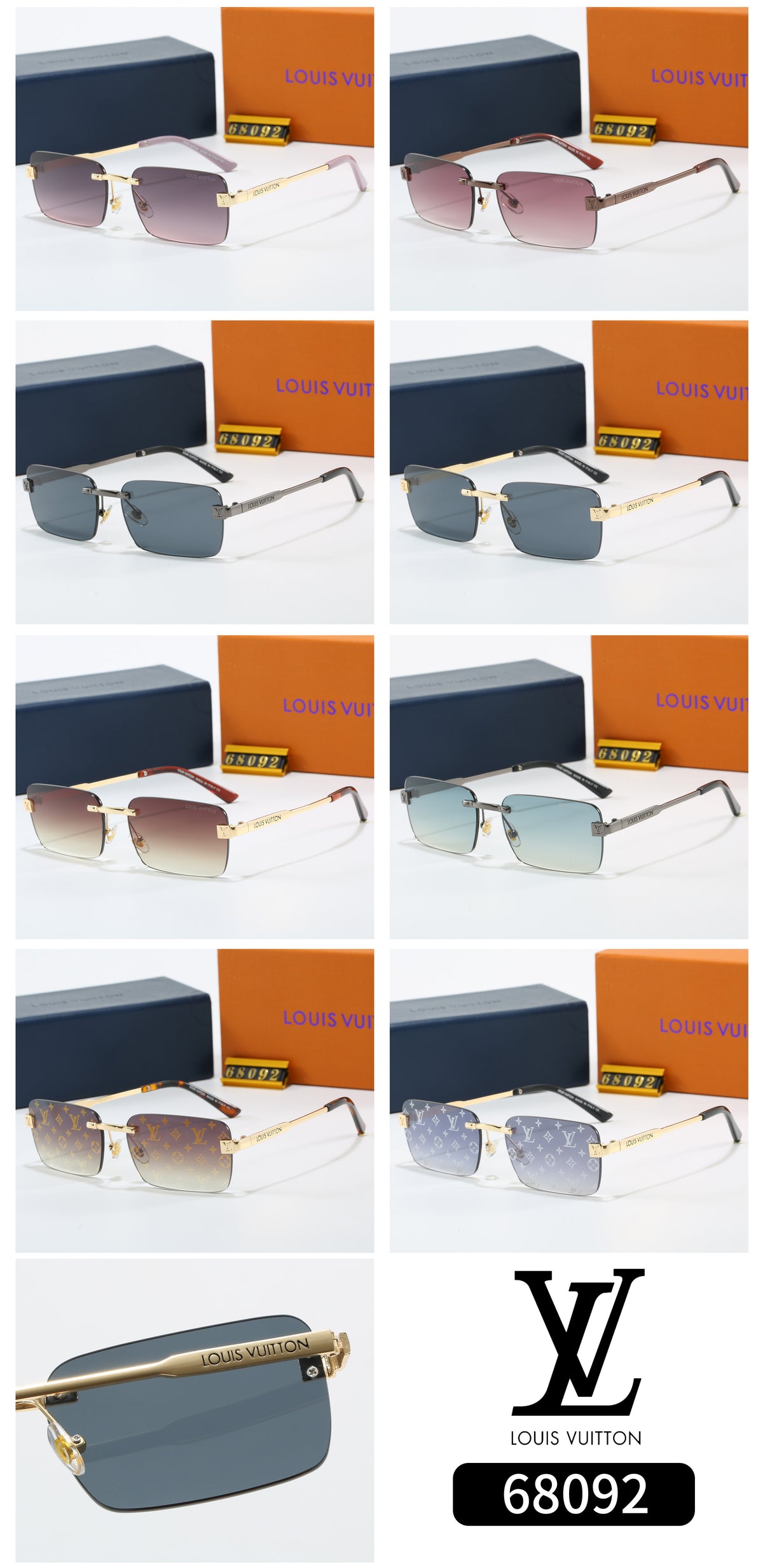 Rimless Square Sunglasses with Monogram Lenses