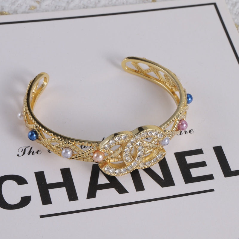 Pave Interlocking-C Cuff with Colorful Charms