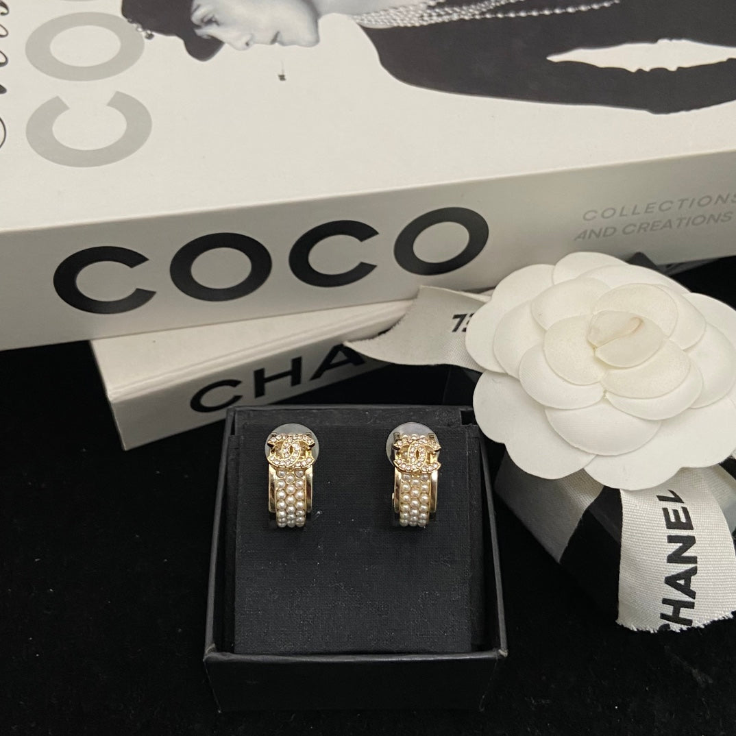 Pearl-Effect Pave Band Hoop Earrings