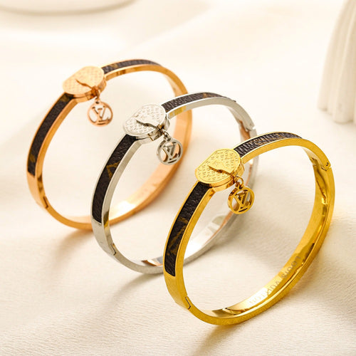 304 Stainless Steel Pave Color-Inlay Bangle with Round Charm