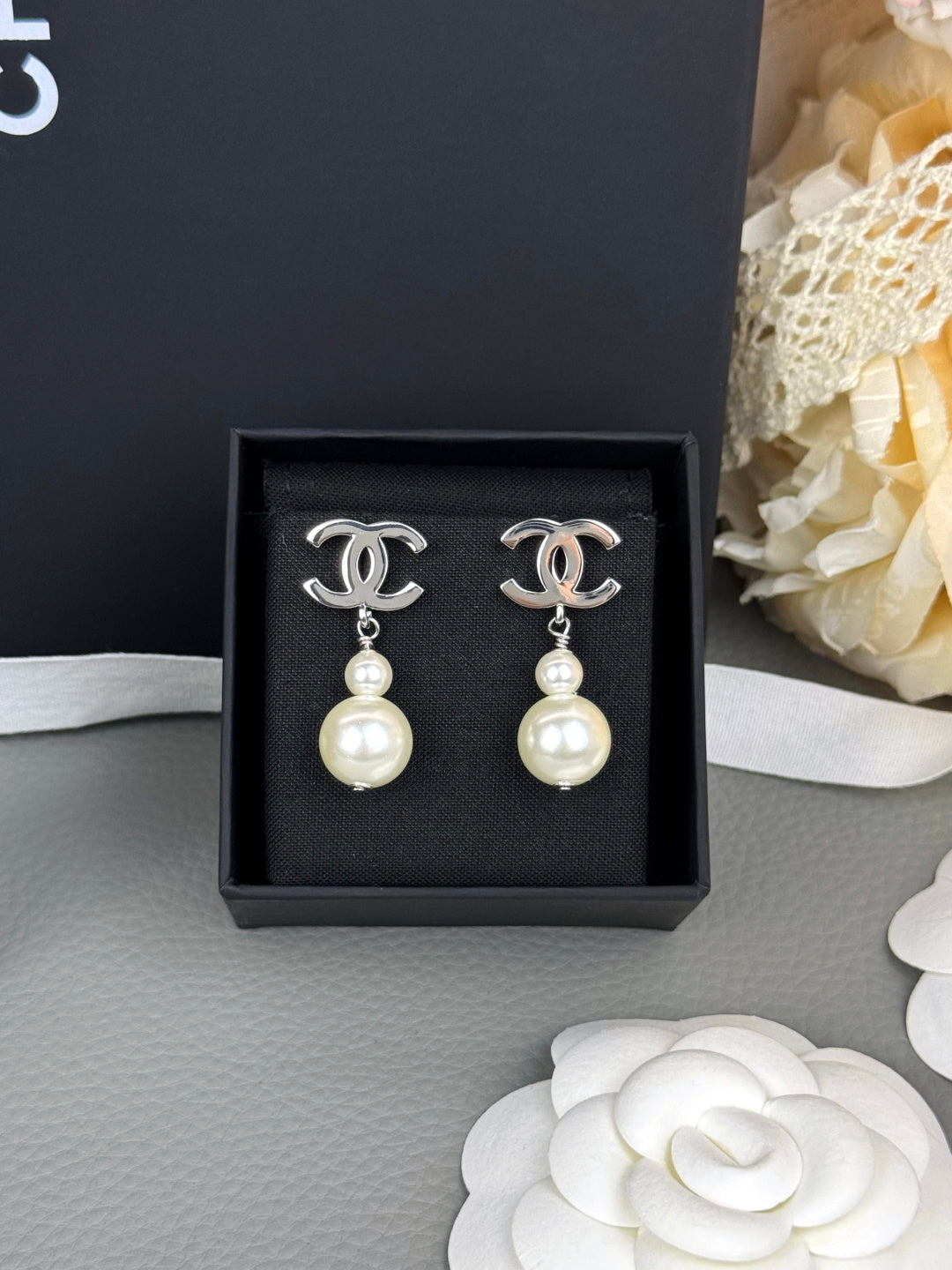 Double Pearl-Effect Interlocking-C Drop Earrings