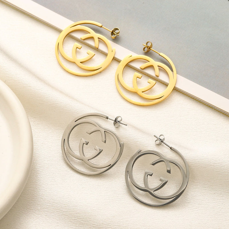 304 Stainless Steel Circular Interlocking-G Hoop Earrings
