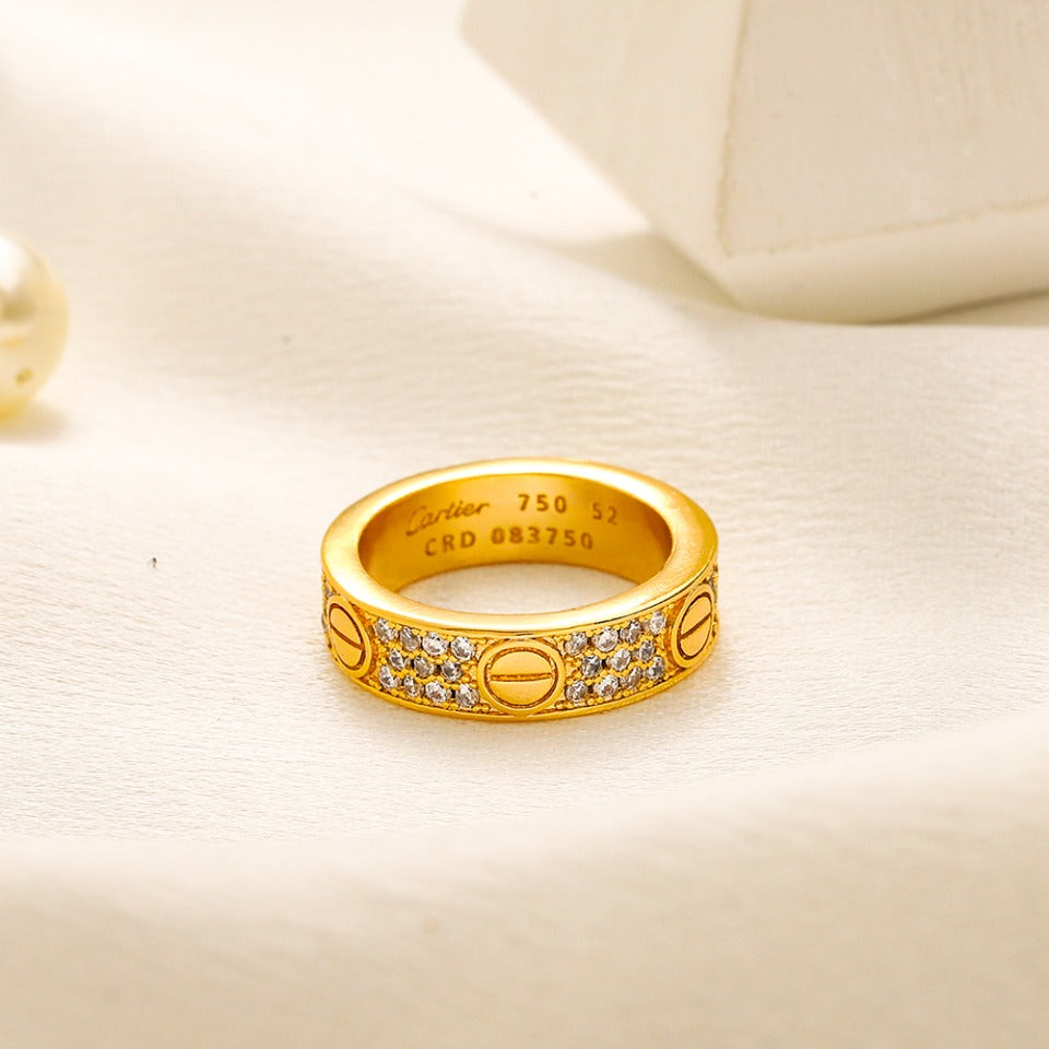 Copper Zirconium Real Gold Plated Stamped Logo Ring,Cart*er Series、Rings Collection
