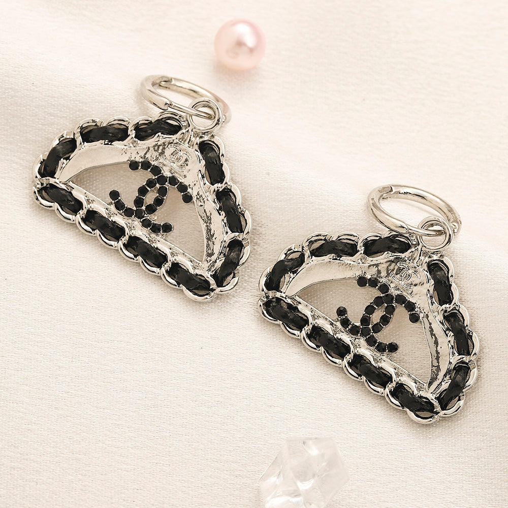 304 Stainless Steel Black Woven Triangle Drop Earrings