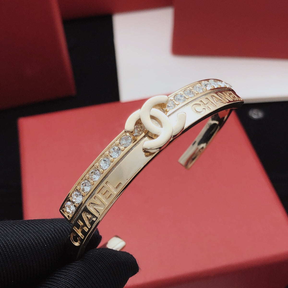 Letter-Engraved Interlocking-C Cuff Bracelet