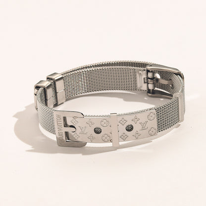 304 Stainless Steel Mesh Rectangular-Clasp Bracelet