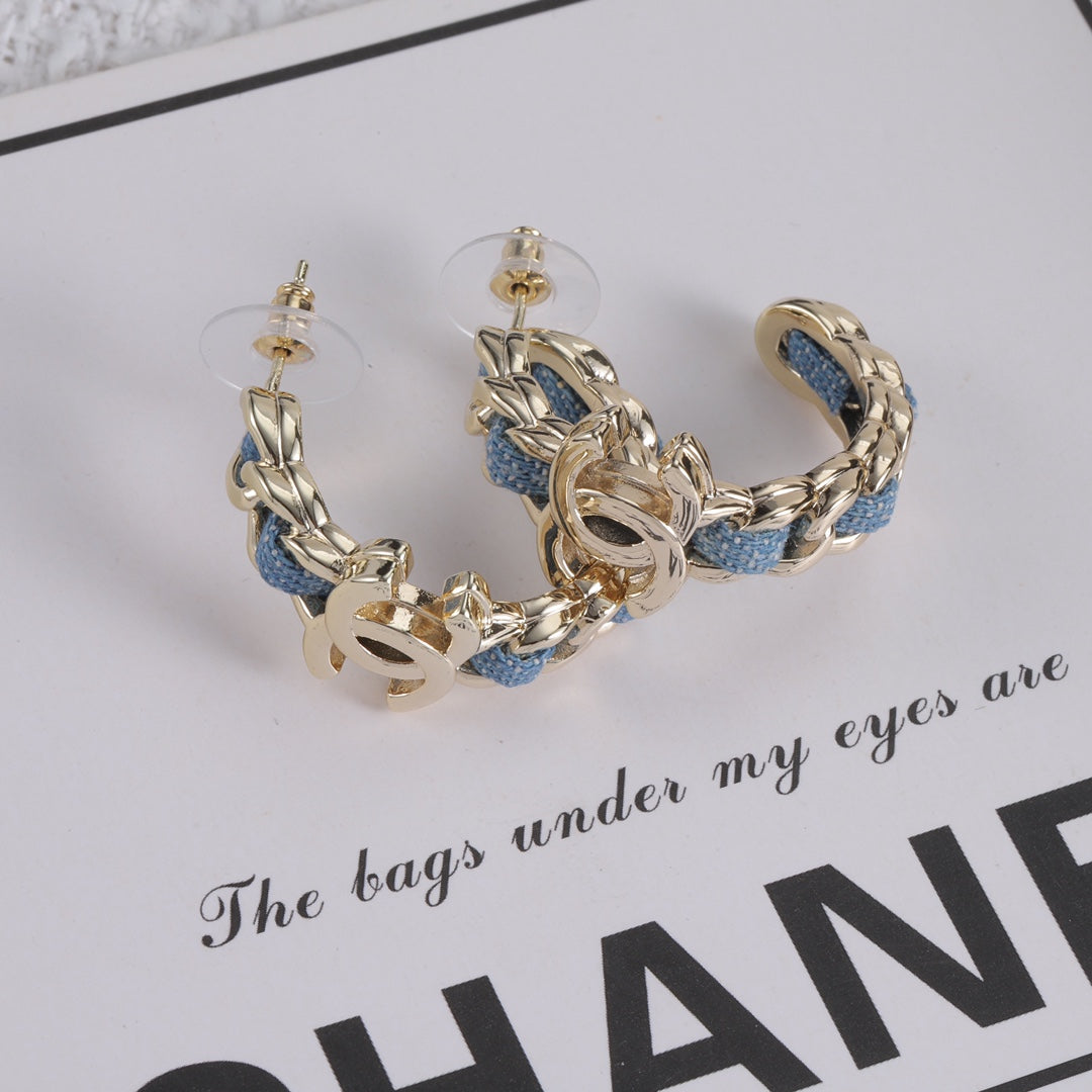 Blue Woven Chain Hoop Earrings
