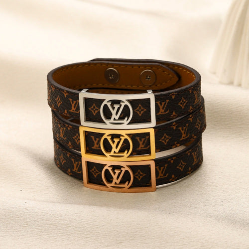 304 Stainless Steel Double-Wrap Monogram Strap Bracelet