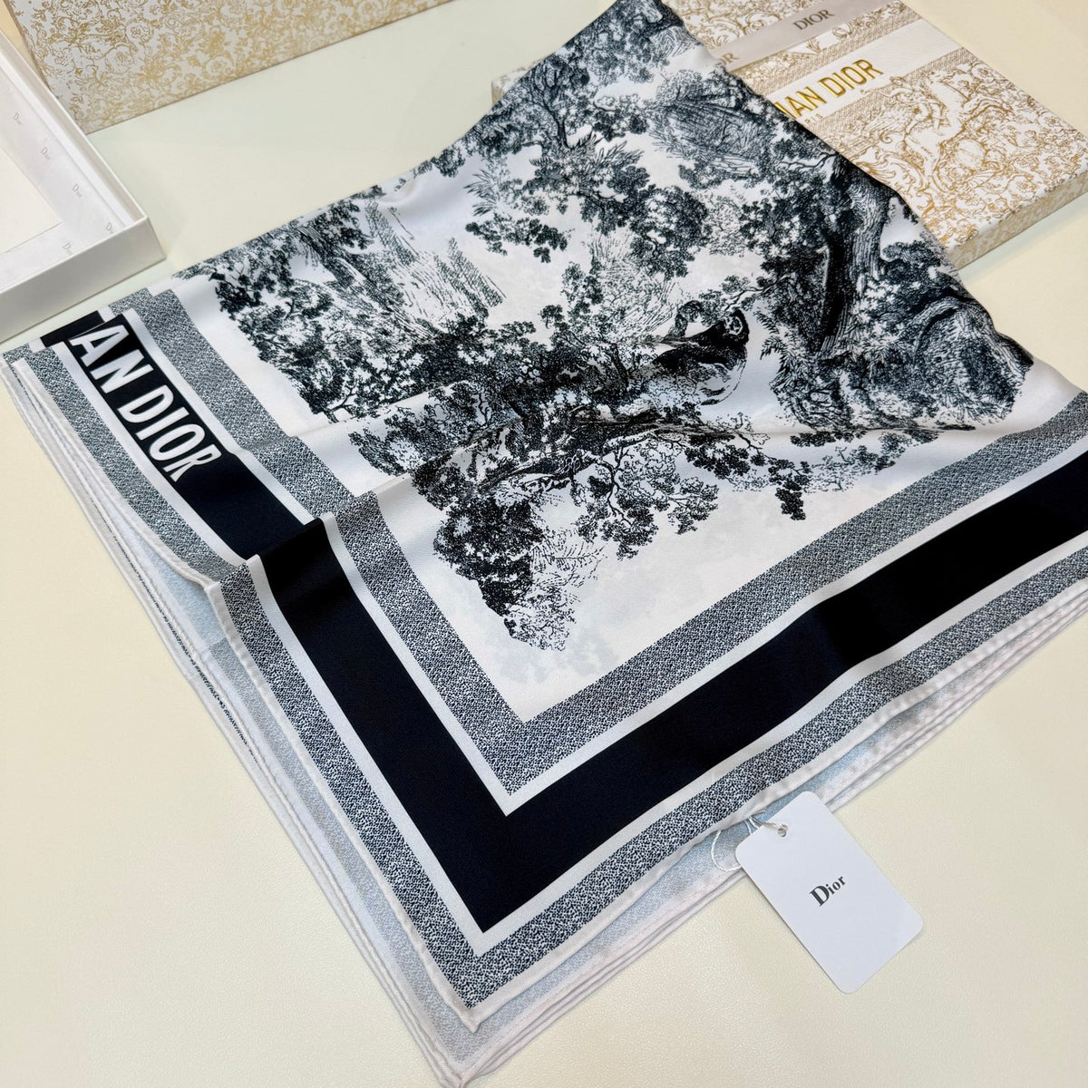 Scenic Print Colorblock Square Scarf - 90 x 90 cm