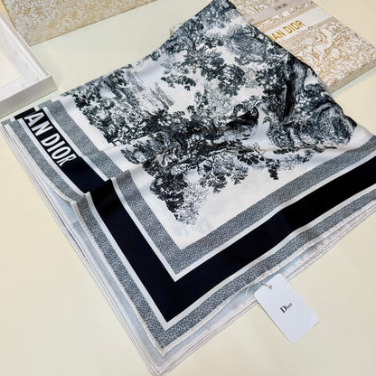 Scenic Print Colorblock Square Scarf - 90 x 90 cm