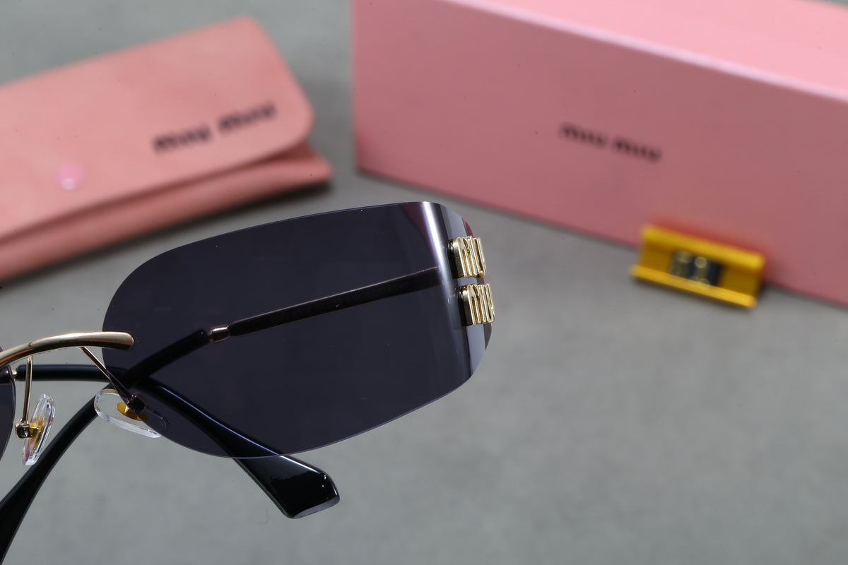 Rimless Rectangle Sunglasses with Logo Temple Panels